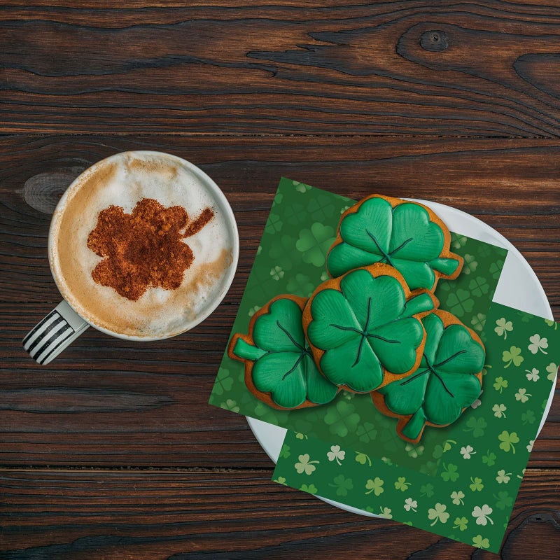 100 Pcs Oil Proof Paper for Bread 7.09 by 7.09 Inch 4 Assorted Designs Green Four Leaf Clover for St Patricks Day Party and Festive Occasions - Image 5