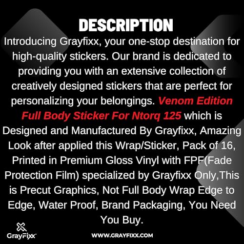 Grayfixx Venom Edition Full Body Sticker for Ntorq 125 | Made in Premium Gloss Vinyl with FPF (Fade Protection Film), Water Proof, Precut Sticker, Pack of 1 for Both Side - Image 4