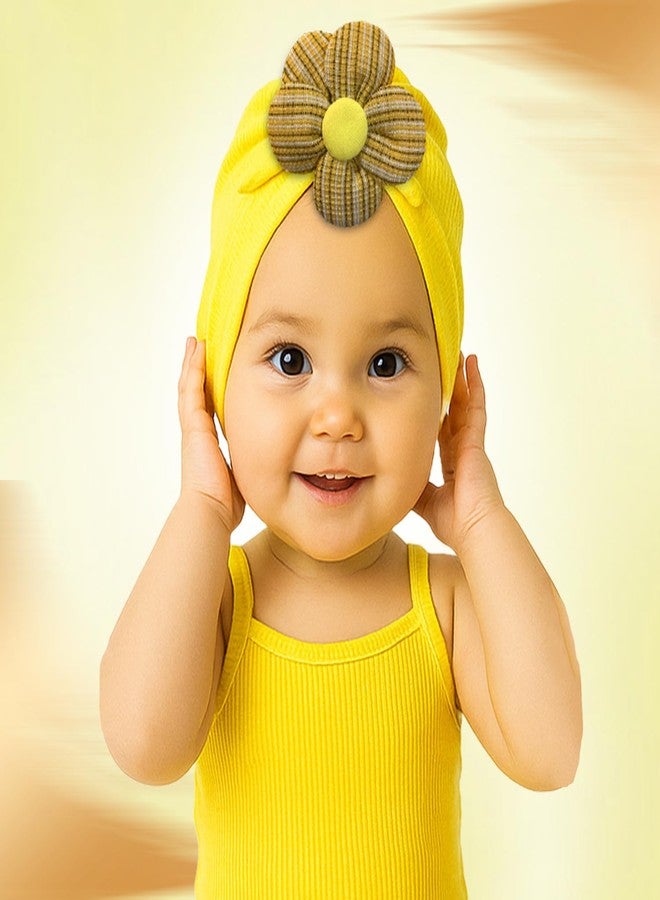 LYKAA Soft Yellow Baby Turban Cap with Flower | Cotton Stretch Headwrap for Newborns & Infants | Stylish Baby Girl Headwear for Photoshoots, Parties (Pack of 1) - Image 5