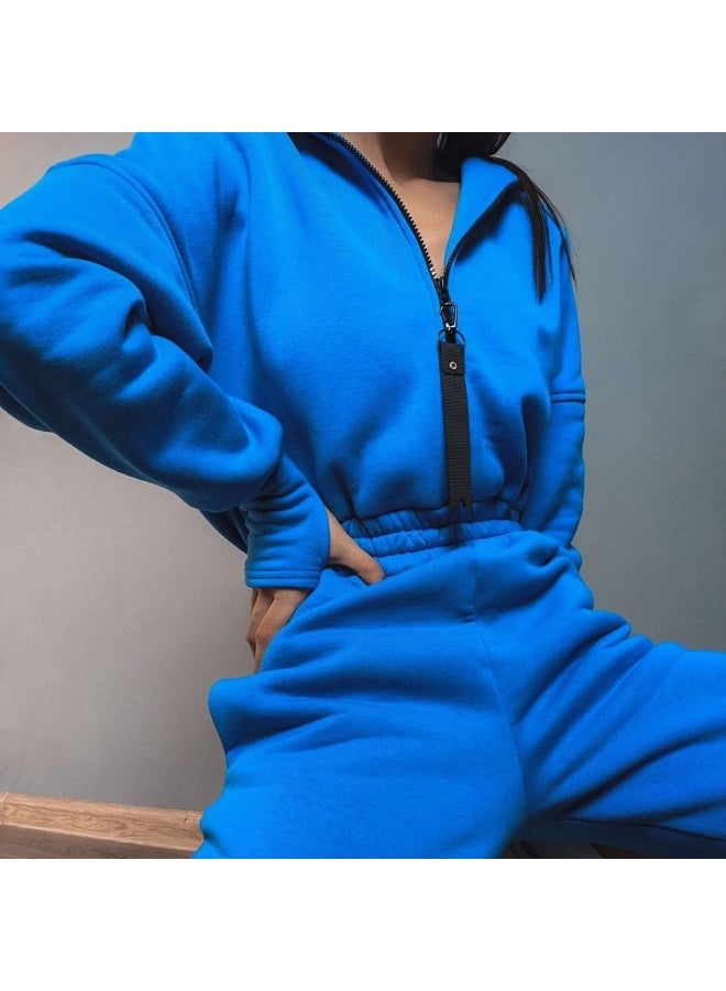 NIBEMINENT Fleece Sport Jumpsuit Women Playsuit Sportswear Female Long Sleeve Zipper Hoodies Jumpsuits Zipper Up Autumn Winter Overalls - Image 1