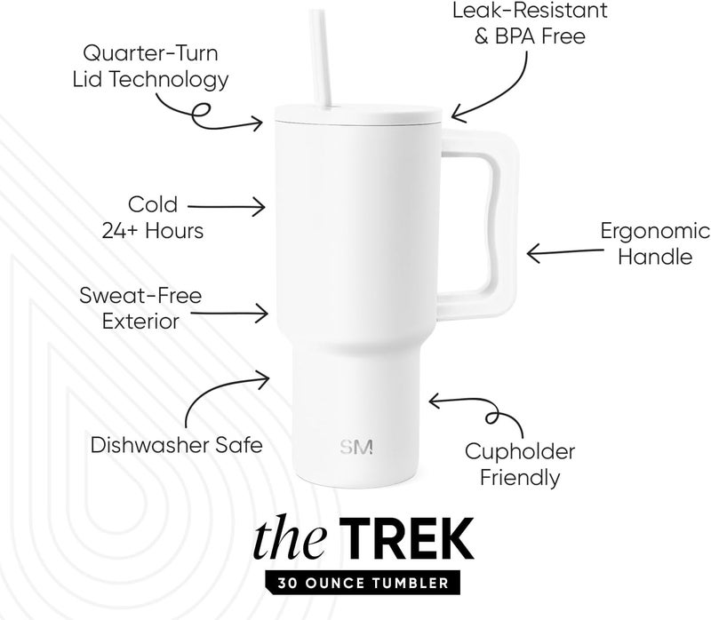 Simple Modern 30 oz Tumbler with Handle and Straw Lid | Insulated Cup Reusable Stainless Steel Water Bottle Travel Mug Cupholder Friendly | Gifts for Women Men Him Her | Trek Collection | Winter White - Image 1