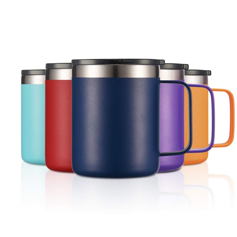ALOUFEA 12oz Stainless Steel Insulated Coffee Mug with Handle, Double Wall Vacuum Travel Mug, Tumbler Cup with Sliding Lid, Navy - Image 2