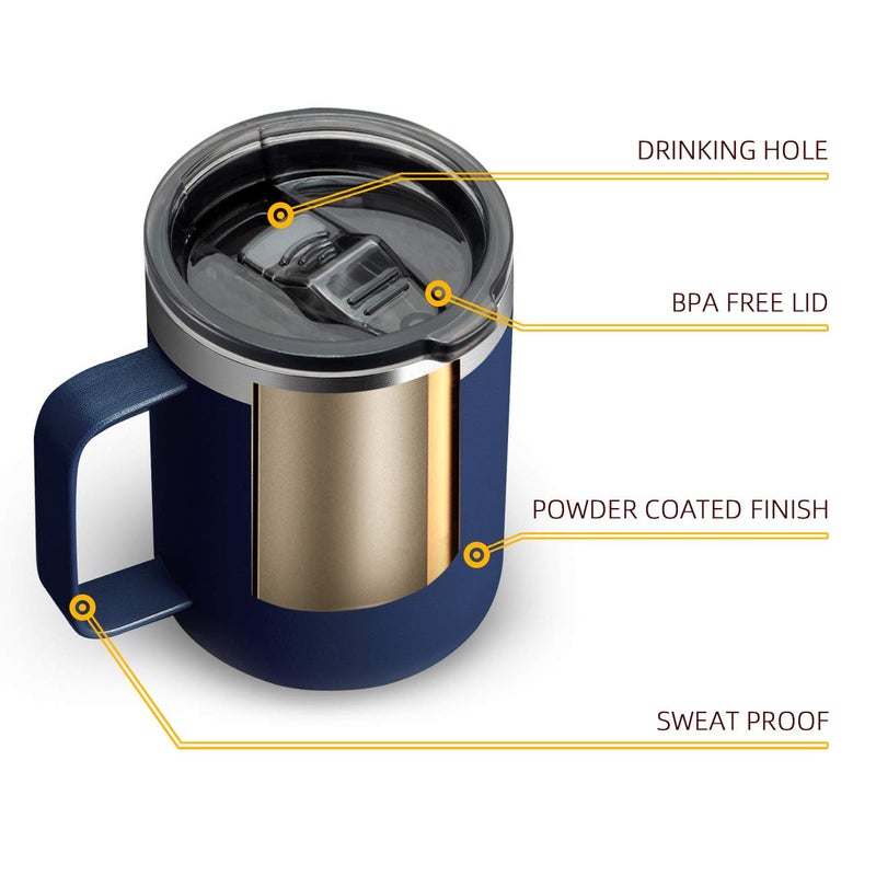 ALOUFEA 12oz Stainless Steel Insulated Coffee Mug with Handle, Double Wall Vacuum Travel Mug, Tumbler Cup with Sliding Lid, Navy - Image 5