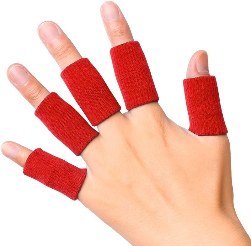Feora9X FEORA 10 Pcs. Finger Sleeve Protector Thumb Brace Support Elastic Compression Protector for Relieving Pain, Arthritis, Trigger Finger, Playing Sports | Finger Support - (RED) - Image 1