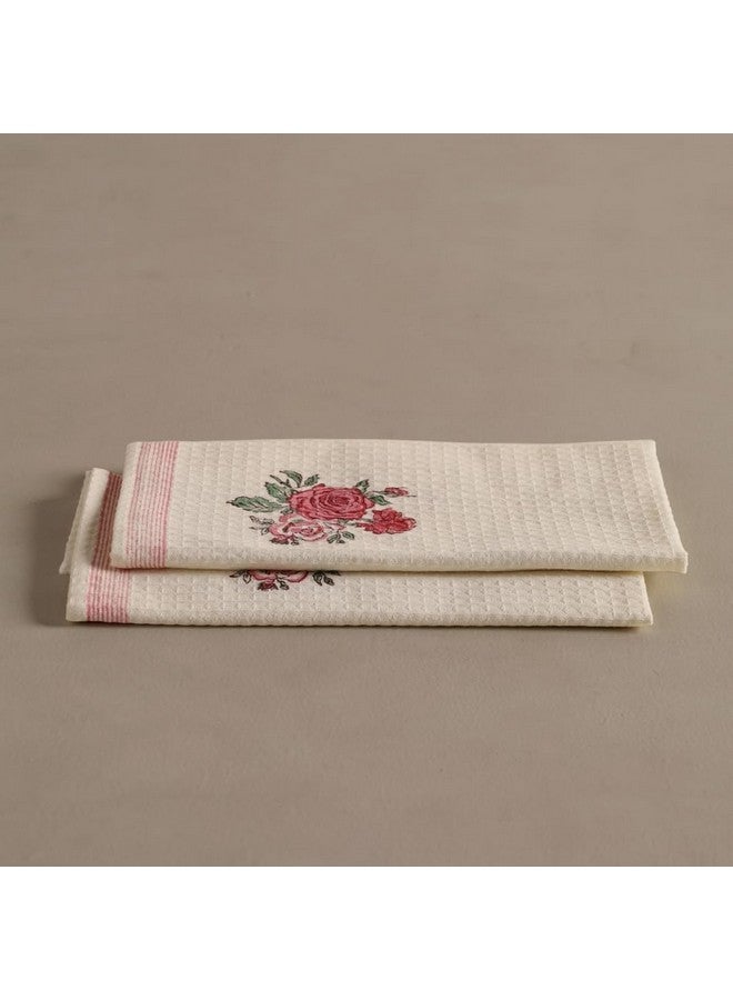 Peepul Tree Block Printed Hand and Bath Towels, Super Absorbent, Soft & Faster Drying, Floral Printed 100% Pure Cotton, 240 GSM (2 Hand Towel Set, Off-White & Pink Roses) - Image 3