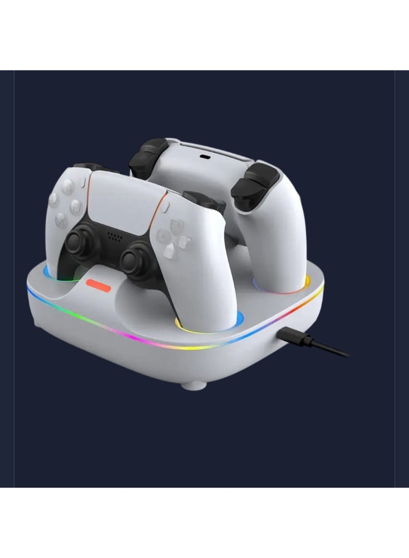 دوبي قاعدة شحن مزدوجة مع تأثير إضاءة ملونة لجهاز تحكم PS5 - أبيض - Image 2