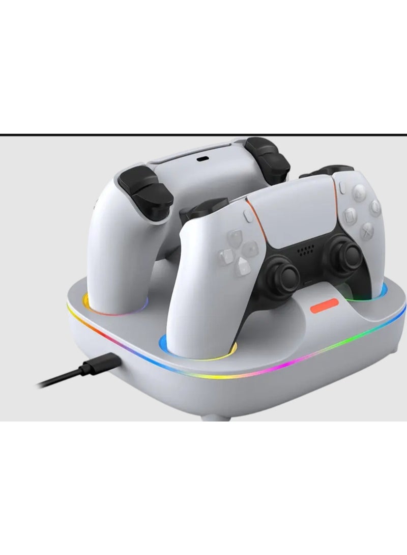 دوبي قاعدة شحن مزدوجة مع تأثير إضاءة ملونة لجهاز تحكم PS5 - أبيض - Image 3
