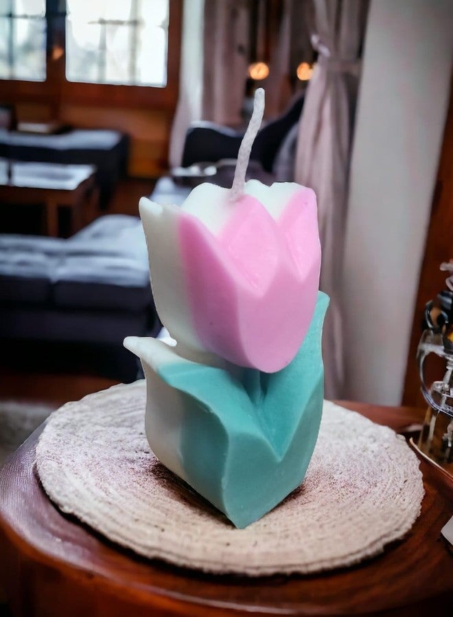 SKP DECOR شموع أنيقة وعطرية من SKP DECOR - شموع شمعية فاخرة مصنوعة يدويًا على شكل زهرة التوليب لتزيين المنزل والاسترخاء وتقديمها كهدية | شموع فاخرة معطرة وزخرفية (مجموعة من قطعتين) (وردي) - Image 3