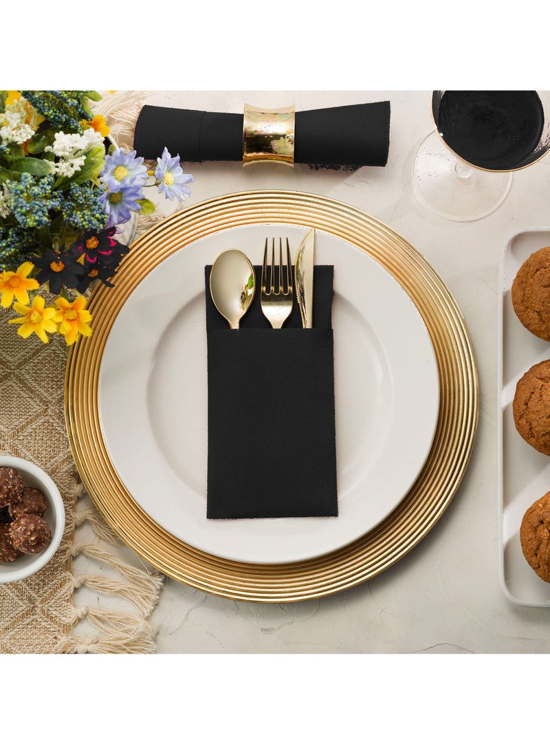 عام يمكن التخلص منها منديل الغبار ، المدمج في كيس أدوات المائدة ، قبل مطوية من القماش على شكل منديل لحفلات الزفاف أو الأطراف - Image 2