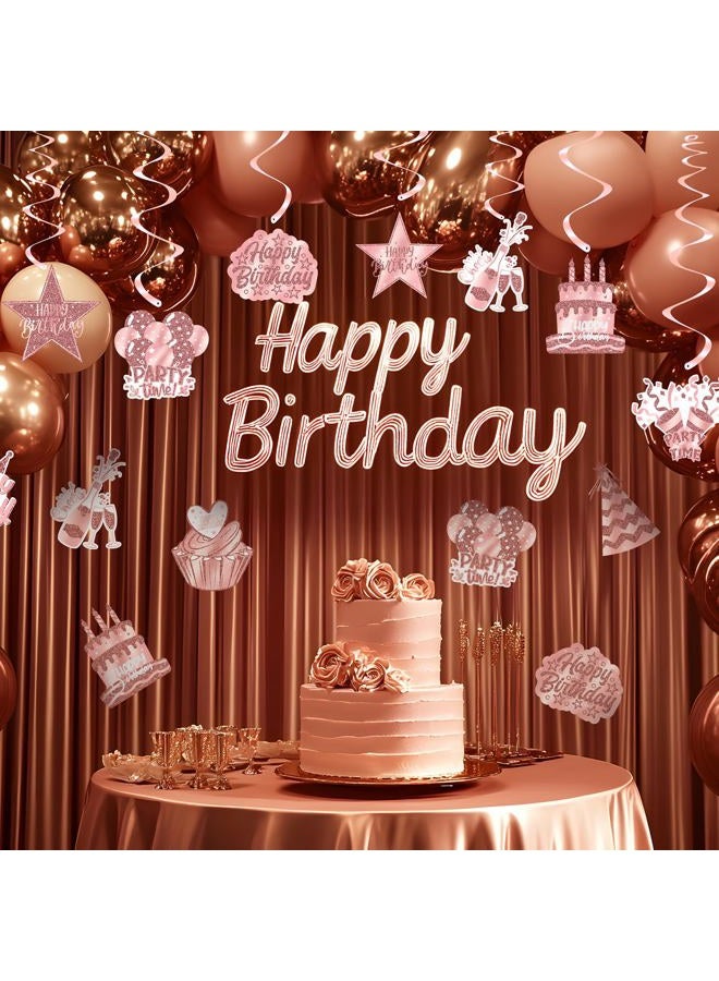 Celee 48PCS Rose Gold Party Decorations – Rose Gold Birthday Hanging Swirls for 18th, 21st, 30th, 40th, 50th, 60th Birthday Celebrations - Image 4