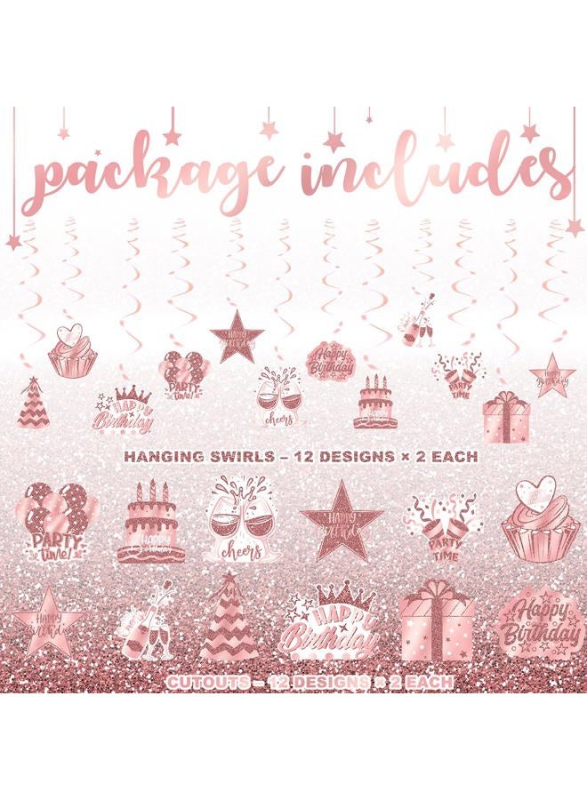 Celee 48PCS Rose Gold Party Decorations – Rose Gold Birthday Hanging Swirls for 18th, 21st, 30th, 40th, 50th, 60th Birthday Celebrations - Image 2