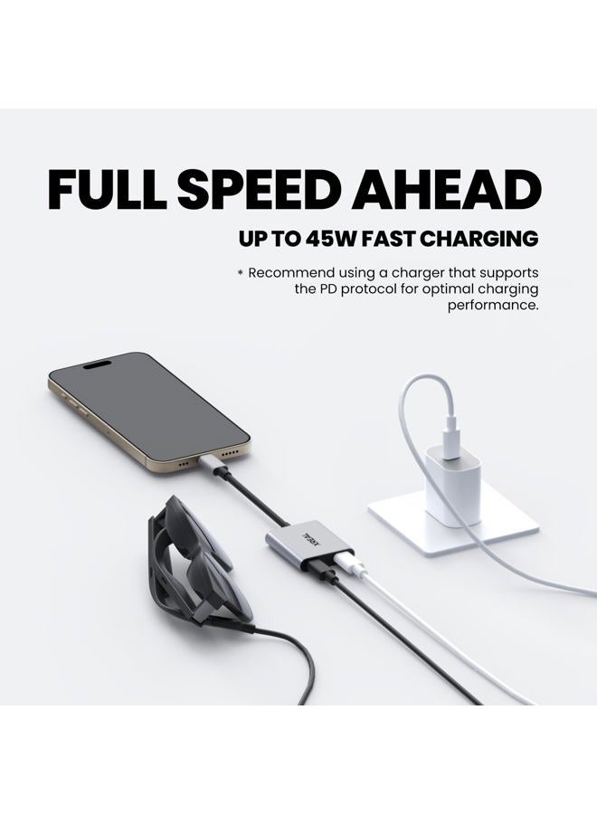 XREAL Hub, Power and Play Adapter, so you can charge AR glasses while you charge your source device, e.g. Steam Deck, ROG Ally, Switch, iPhone 15 or Android phone. 45 W fast charging - Image 4