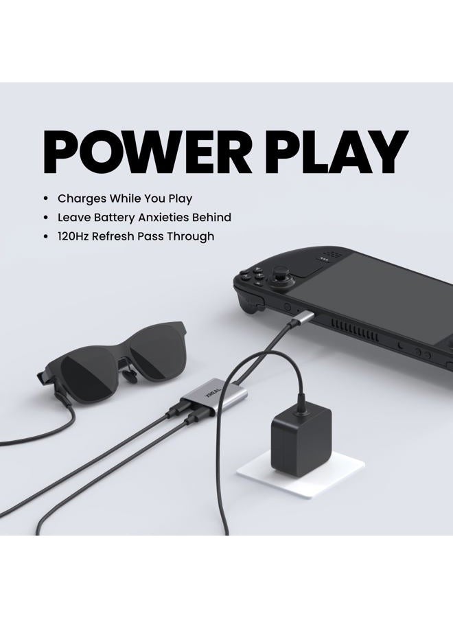 XREAL Hub, Power and Play Adapter, so you can charge AR glasses while you charge your source device, e.g. Steam Deck, ROG Ally, Switch, iPhone 15 or Android phone. 45 W fast charging - Image 3