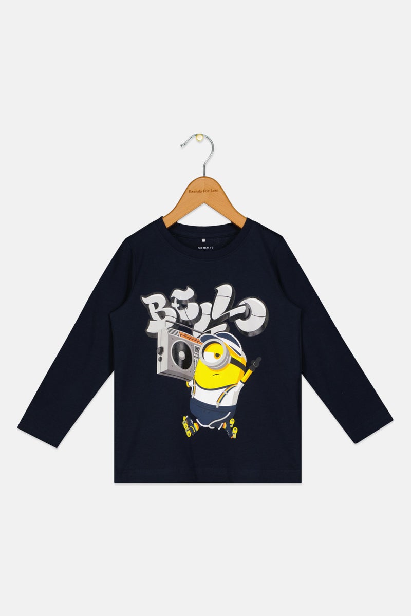 NAME IT طقم قميص طويل الأكمام بطبعة جرافيك للأولاد من مينيونز × نيم إت، كحلي داكن - Image 1