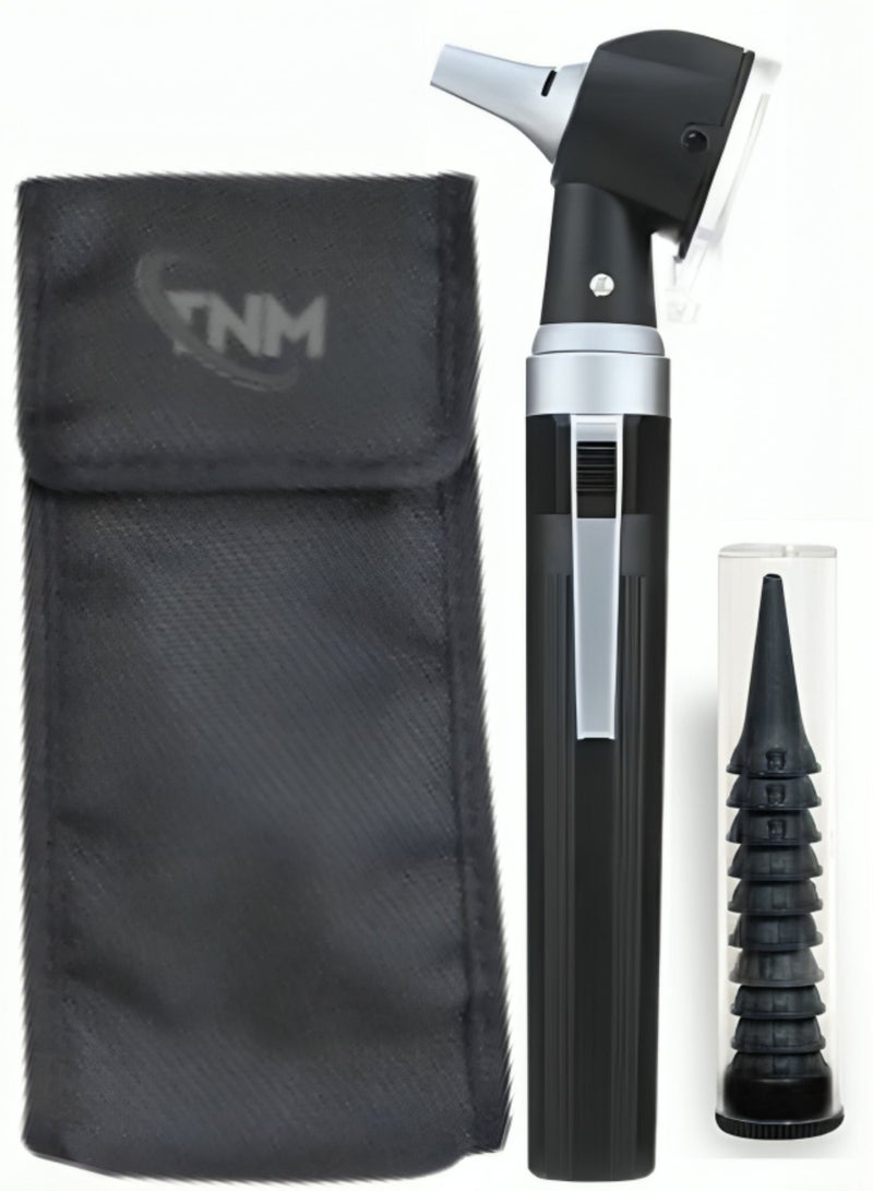 TNM Medical Optical Fiber Otoscope LED | ENT Ear Inspection Diagnostic Device – Black - Image 1