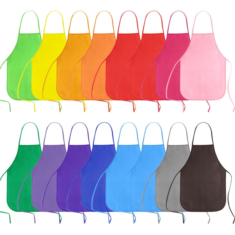 KUUQA 16 Pack Kids Art Aprons Children Painting Aprons Art Smocks Bulk for Craft Home Kitchen Classroom - Image 1