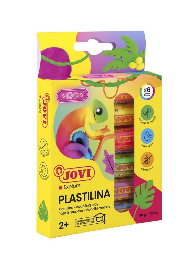 JOVI Plastilina Reusable And Nondrying Modeling Clay; Neon Colors 0.50 Oz. Bars Set Of 6 Perfect For Arts And Crafts Projects - Image 1