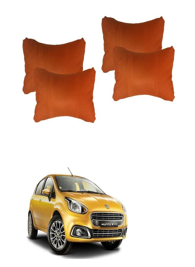 Adroitz Orange Universal Neck Rest Pillow Faux Leather Material in Football Design for All Car (Pair of 2)_335 - Image 1