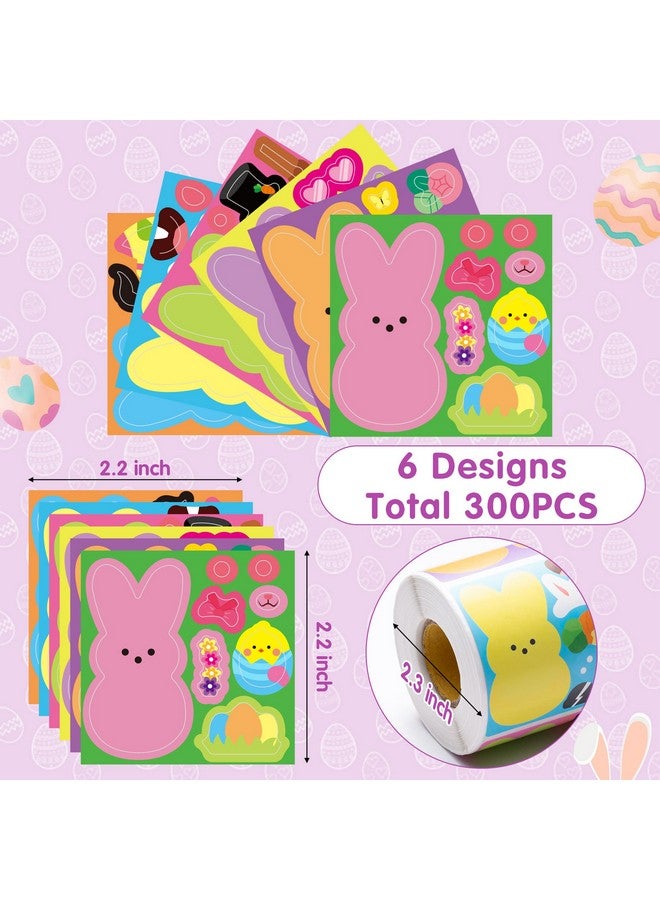 Haooryx Easter DIY Bunny Stickers - 300PCS Make A Face Bunny Stickers Roll Summer Make Your Own Mix and Match Chicks Games Prizes Kids' School Rewards Activities DIY Art Paper Craft Kit Hello Spring - Image 3