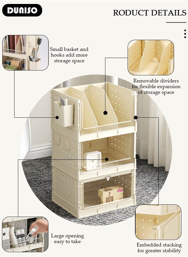 DUNISO - Desktop Storage Box with Pegboard,Desktop Shelf Bookshelf with 2 Storage Drawers,Multi-Functional Desk Display Shelf Rack for Books Cosmetic,Office Supplies Storage, Plastic Stackable Pegboard Storage Box,Suitable for Dressing Table or Desktop to Organize Clutter - Image 1