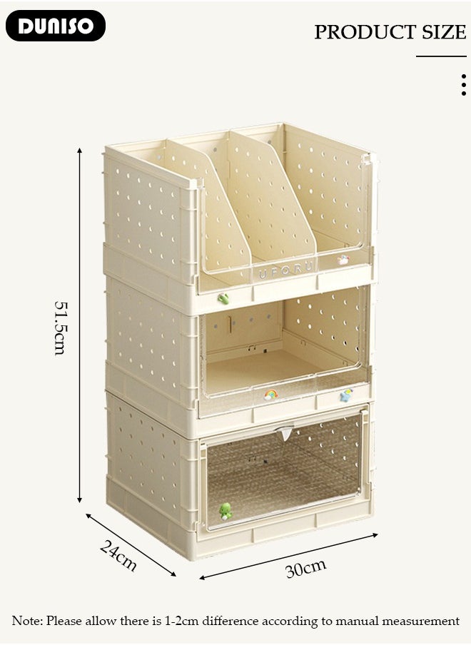 DUNISO - Desktop Storage Box with Pegboard,Desktop Shelf Bookshelf with 2 Storage Drawers,Multi-Functional Desk Display Shelf Rack for Books Cosmetic,Office Supplies Storage, Plastic Stackable Pegboard Storage Box,Suitable for Dressing Table or Desktop to Organize Clutter - Image 1