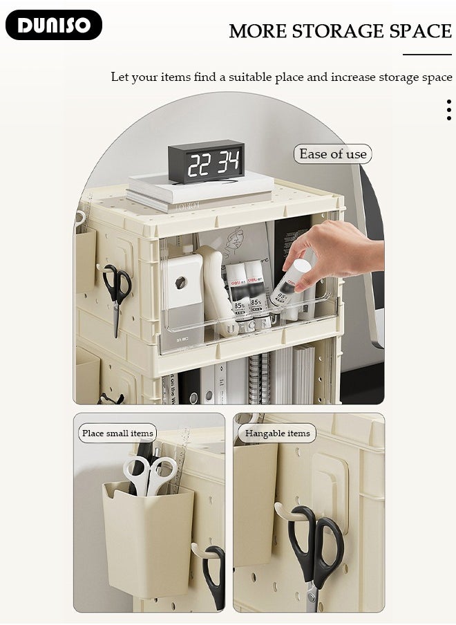 DUNISO - Desktop Storage Box with Pegboard,Desktop Shelf Bookshelf with 2 Storage Drawers,Multi-Functional Desk Display Shelf Rack for Books Cosmetic,Office Supplies Storage, Plastic Stackable Pegboard Storage Box,Suitable for Dressing Table or Desktop to Organize Clutter - Image 1