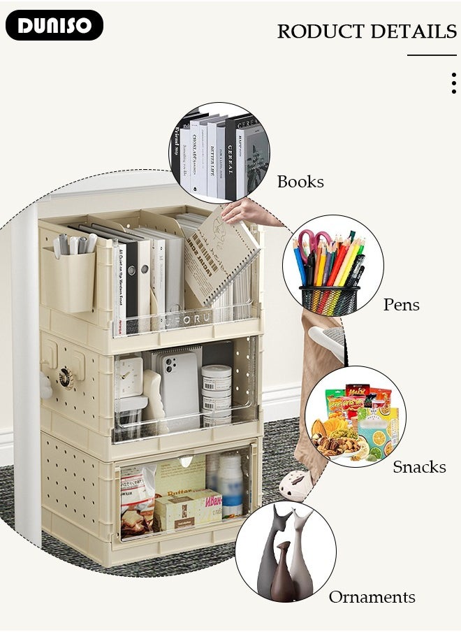 DUNISO - Desktop Storage Box with Pegboard,Desktop Shelf Bookshelf with 2 Storage Drawers,Multi-Functional Desk Display Shelf Rack for Books Cosmetic,Office Supplies Storage, Plastic Stackable Pegboard Storage Box,Suitable for Dressing Table or Desktop to Organize Clutter - Image 1