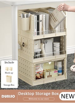 Desktop Storage Box with Pegboard,Desktop Shelf Bookshelf with 2 Storage Drawers,Multi-Functional Desk Display Shelf Rack for Books Cosmetic,Office Supplies Storage, Plastic Stackable Pegboard Storage Box,Suitable for Dressing Table or Desktop to Organize Clutter