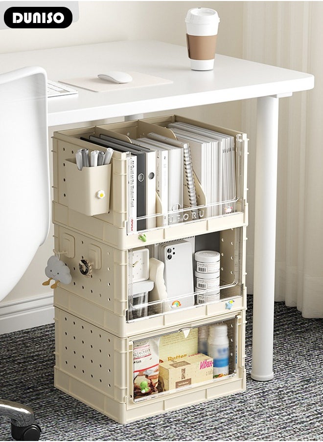 DUNISO - Desktop Storage Box with Pegboard,Desktop Shelf Bookshelf with 2 Storage Drawers,Multi-Functional Desk Display Shelf Rack for Books Cosmetic,Office Supplies Storage, Plastic Stackable Pegboard Storage Box,Suitable for Dressing Table or Desktop to Organize Clutter - Image 1