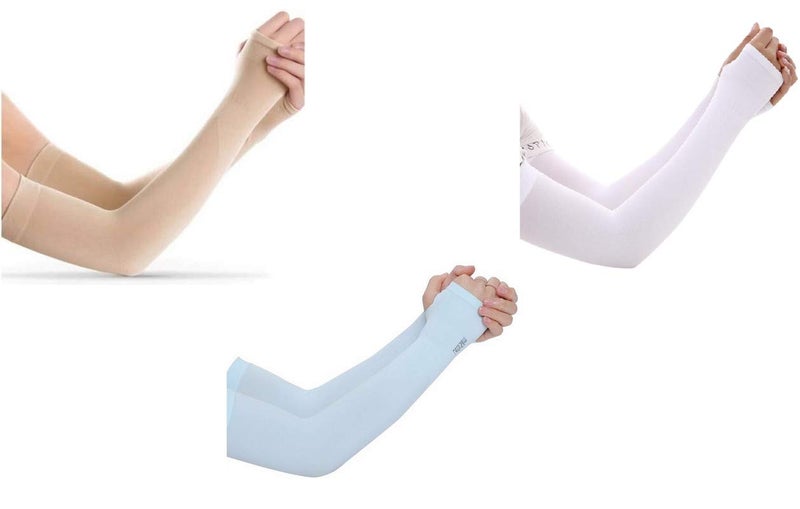 Dressify®High Performance Fingure Arm Sleeves for Athletic Fingure Arm Sleeves Perfect for Cricket, Bike Riding, Basketball, Baseball, Running & Outdoor Activities Beige, White, Sky Blue - Image 1