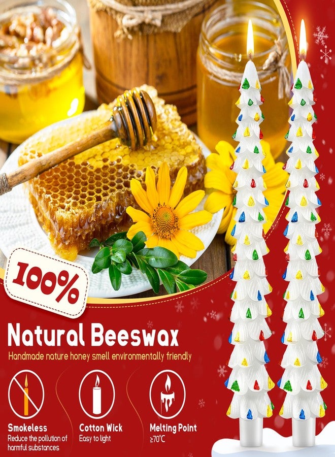 Ceoighe 4 Pack 10 Inch Christmas Tree Candles, Premium Natural Unscented Beeswax Christmas Tree Shaped Taper Candles with Cotton Wick, for Xmas Holiday Decor Party Banquet (White with Multicolor Trim) - Image 4