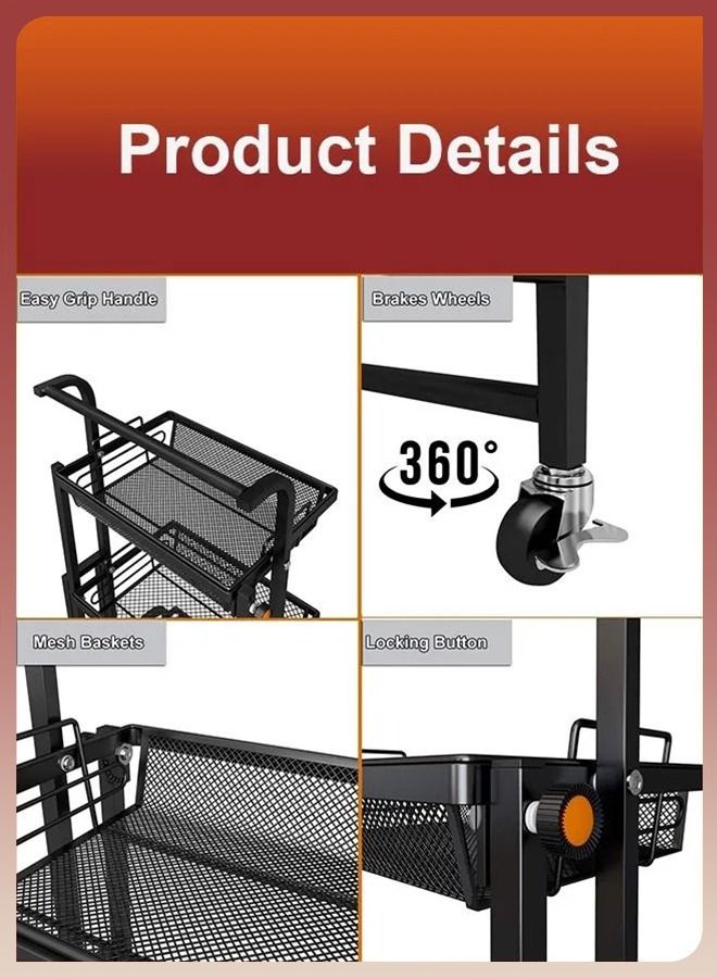 توشيونيكس 3 طبقات قابلة للتشوه بزاوية 90 إلى 180 درجة قابلة للتعديل ، سلة معدنية قابلة للدوران ، سلة أدوات معدنية قابلة للدوران 180 درجة ، رف حمام للمطبخ ، طبقات ترولي ، منظم تخزين ، رف أرفف لخضروات الفاكهة - Image 4