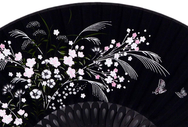 Amajiji 8.27"(21cm) Hand Held Bamboo Silk Folding Fan Hand Fan,Chinese/Japanese Charming Elegant Vintage Retro Style,Women Ladys Girls Best Gifts (Black-1) - Image 5