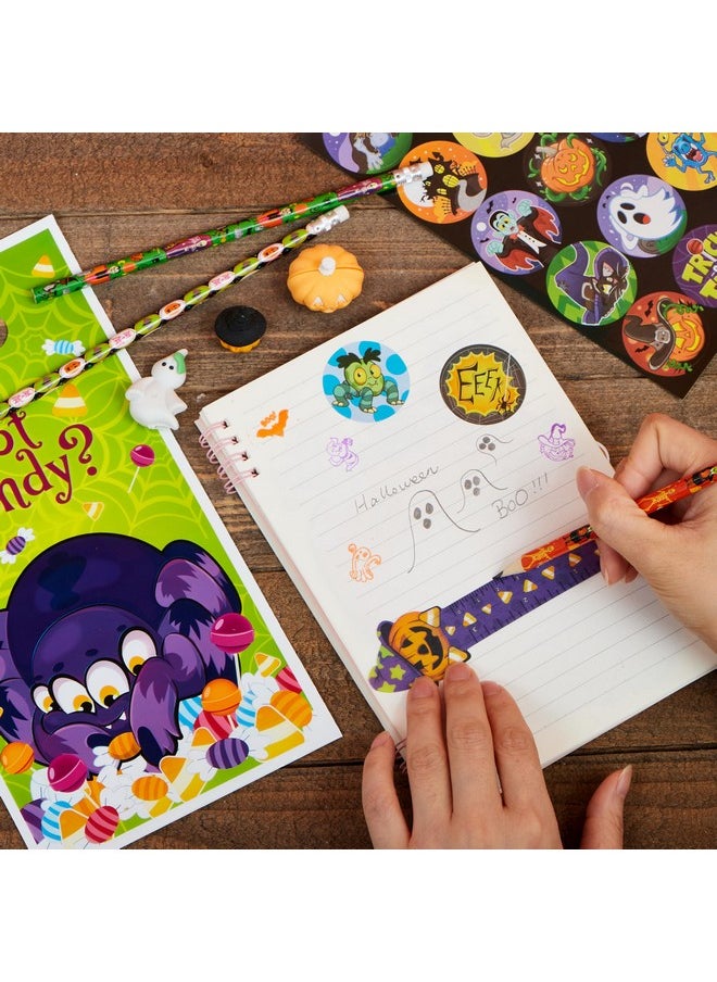144 Pieces 24 Pack Assorted Halloween Themed Stationery Kids Gift Set Trick Treat Price Party Favor Toy Including Halloween Pencils, Rulers, Stickers, Stamps And Erasers In Trick Or Treat Bags
