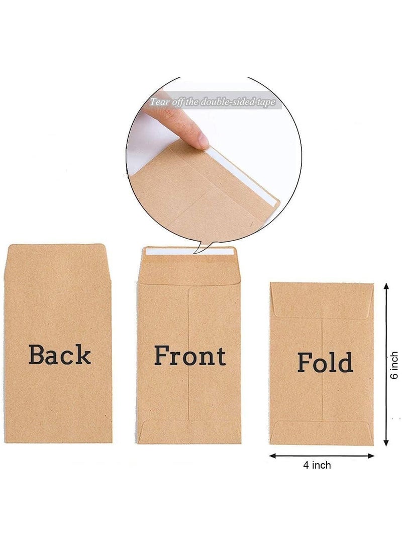 MARKQ (500 عبوة) أظرف عملات بنية 6” × 4” ذاتية اللصق لتخزين العناصر الصغيرة، الأجور، الملاحظات، الخرز، الحديقة، المكتب - Image 3