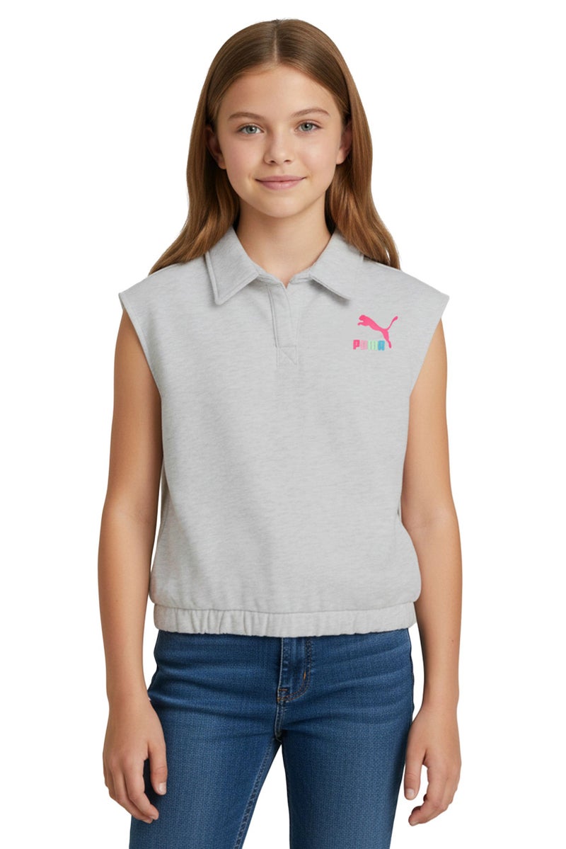 PUMA Kids Girl Sportswear Fit Sleeveless Top, Light Grey - Image 1