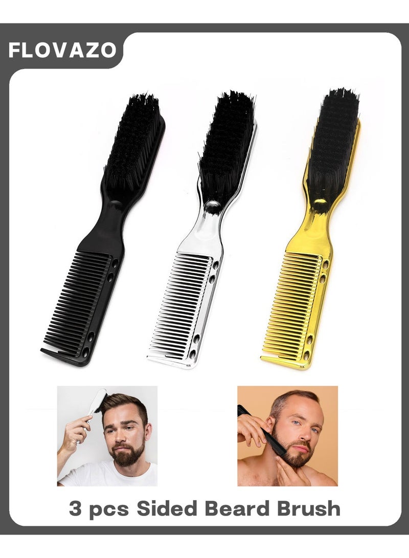 FLOVAZO Professional Double-Sided Beard Brush & Comb Set - 3 Pack Premium Grooming Tool with Natural Bristles for Barbershop, Home & Travel - Gentle Detangling & Styling for All Beard Types - Image 1