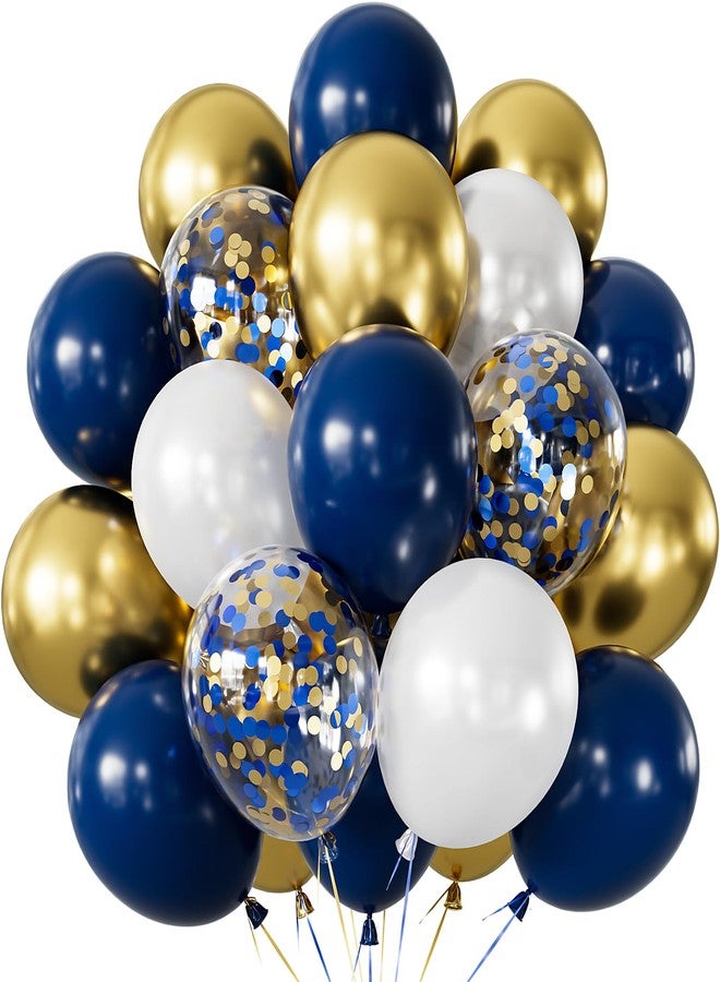 Haolongfa Navy Blue and Gold Confetti Balloons,12 Inch 60pcs Pearl White and Metallic Gold Latex Balloons for Graduation,Birthday,Baby Shower,Anniversary,Wedding,Celebration,Party Decoration - Image 1