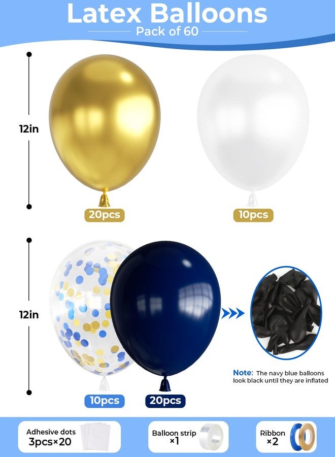 Haolongfa Navy Blue and Gold Confetti Balloons,12 Inch 60pcs Pearl White and Metallic Gold Latex Balloons for Graduation,Birthday,Baby Shower,Anniversary,Wedding,Celebration,Party Decoration - Image 3