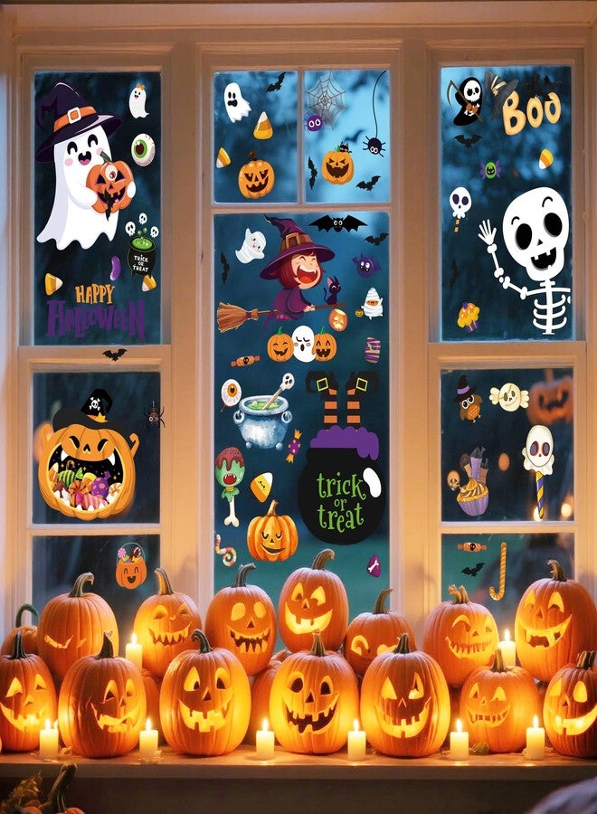 FUULOXE 9 Sheets Halloween Window Clings Cute Window Stickers for Home Party Supplies Halloween Decoration with Pumpkin Bat Ghosts Witch for Home/Office/School Windows - Image 5