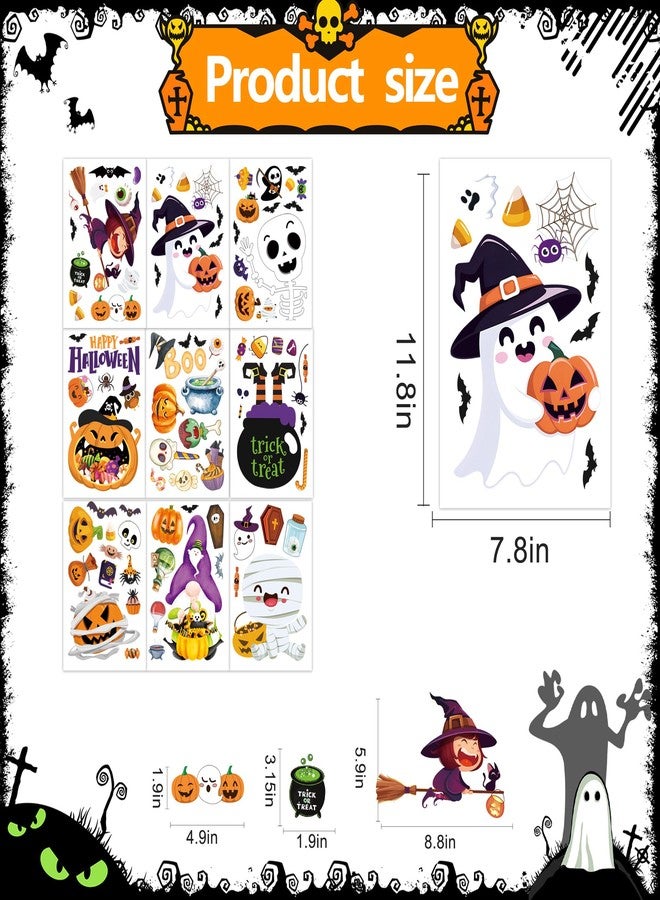 FUULOXE 9 Sheets Halloween Window Clings Cute Window Stickers for Home Party Supplies Halloween Decoration with Pumpkin Bat Ghosts Witch for Home/Office/School Windows - Image 2