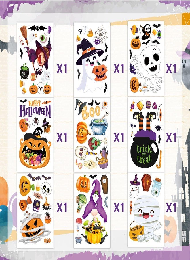 FUULOXE 9 Sheets Halloween Window Clings Cute Window Stickers for Home Party Supplies Halloween Decoration with Pumpkin Bat Ghosts Witch for Home/Office/School Windows - Image 4