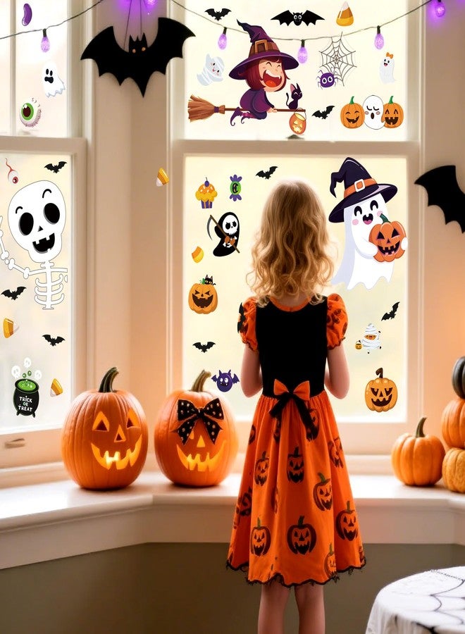 FUULOXE 9 Sheets Halloween Window Clings Cute Window Stickers for Home Party Supplies Halloween Decoration with Pumpkin Bat Ghosts Witch for Home/Office/School Windows - Image 3