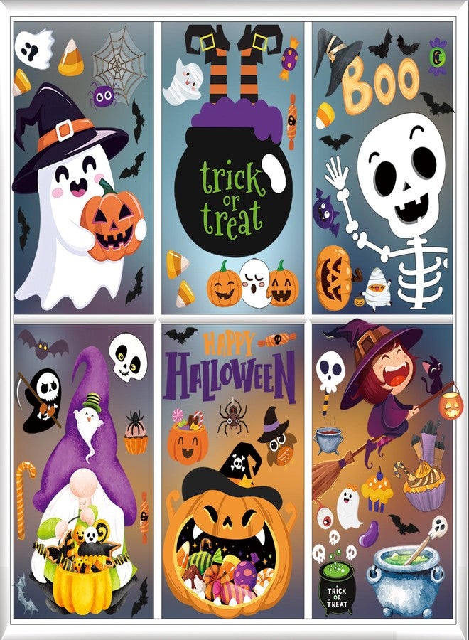 FUULOXE 9 Sheets Halloween Window Clings Cute Window Stickers for Home Party Supplies Halloween Decoration with Pumpkin Bat Ghosts Witch for Home/Office/School Windows - Image 1