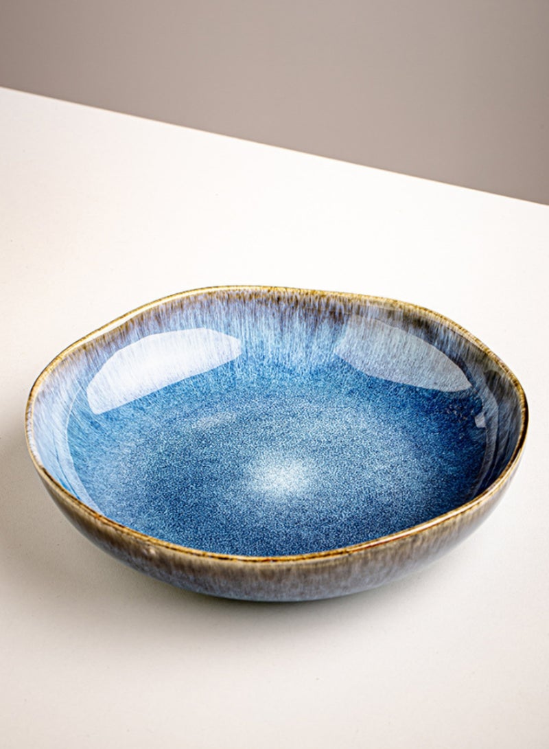 Set of 2 Deep Ceramic Dinner Plate 1000ml, Handcrafted Large Deep Porcelain Plate 9 inch, Azure Blue Round Handcrafted Pasta Bowl Plate, Perfect for Steak, Pasta, Salad, Main Courses - Image 3