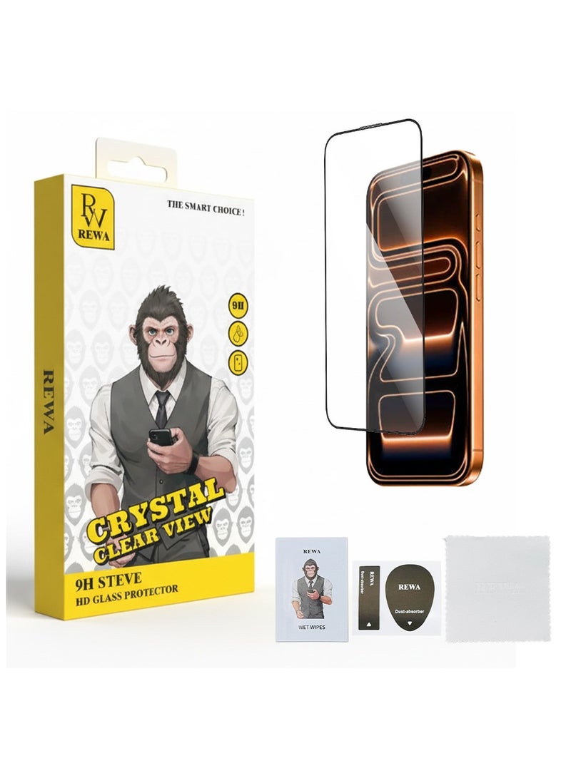 REWA Crystal Clear View 9H Steve Tempered Glass Screen Protector for iPhone 17 Pro – 1 Pack, Ultra-Thin, Scratch Resistant, Anti-Fingerprint, High Transparency, Bubble-Free Installation