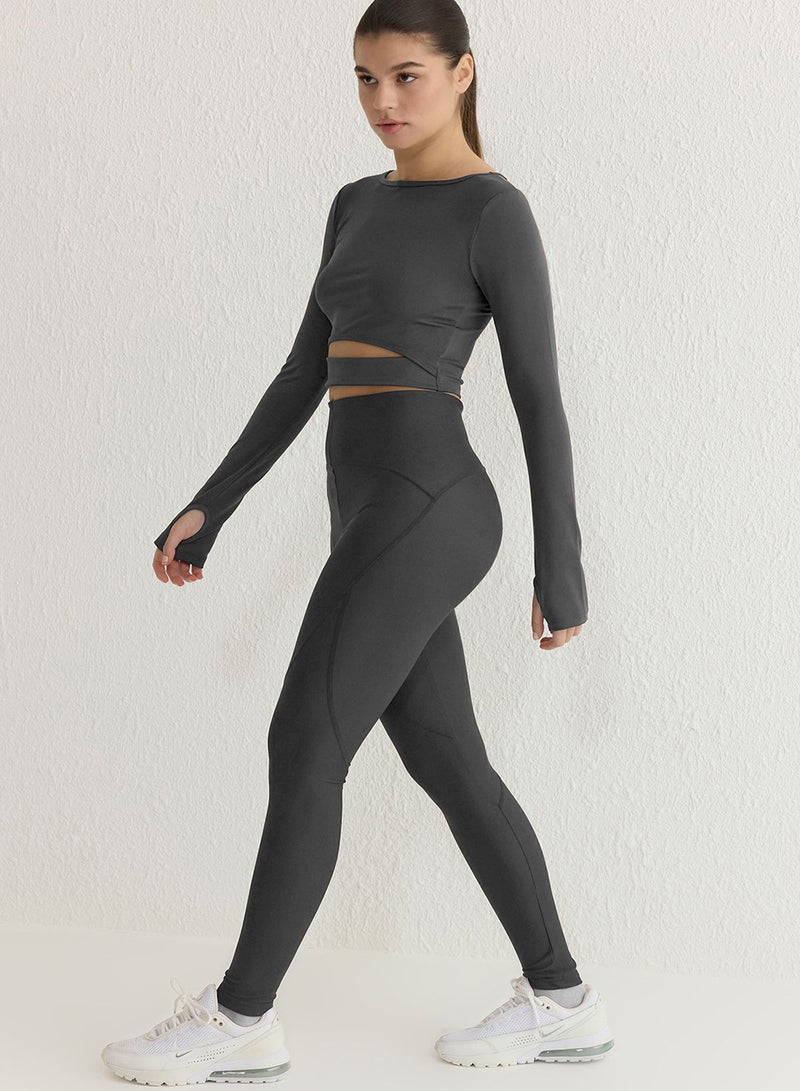 trendyol Dark Anthracite Recovery Full Length Knitted Sports Leggings TWOSS21TA0023 - Image 1