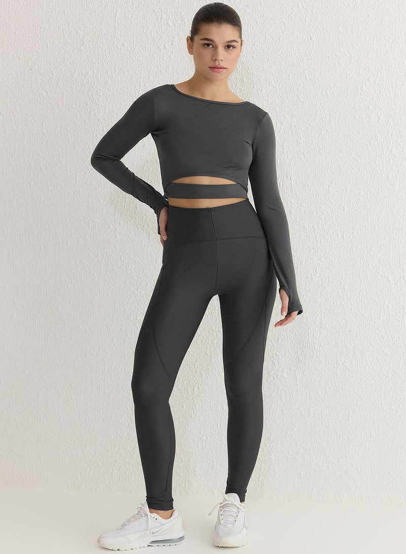 trendyol Dark Anthracite Recovery Full Length Knitted Sports Leggings TWOSS21TA0023 - Image 2