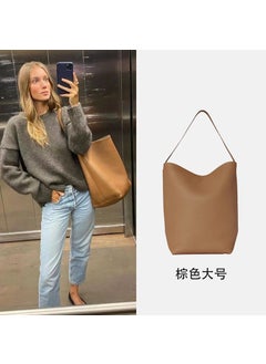 The Row Leather Bucket Bag New Large Capacity Brown large first layer cowhide can hold 14-inch laptop