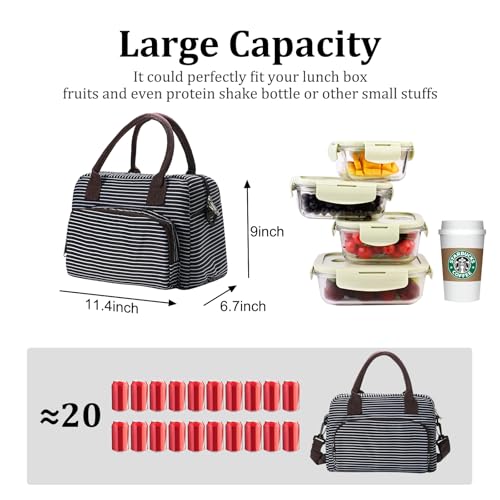 MEXS Lunch Bag for Women Men Insulated Reusable Large Lunch Box Adult Striped Leakproof Portable Cooler Tote Bags for Work Picnic - Image 3